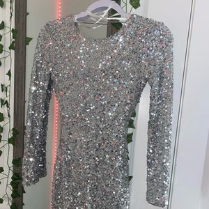 silver sequence dress, worn once, great condition, big open back